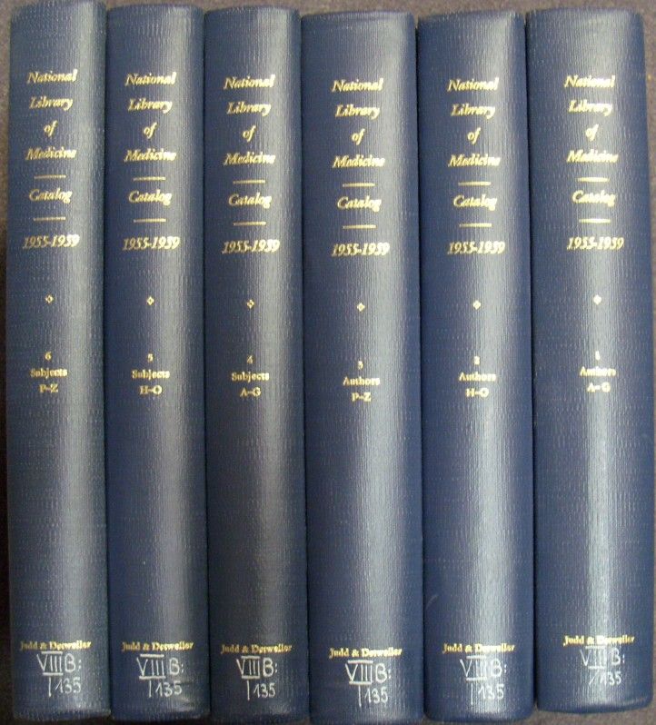 National Library of Medicine Catalog: A List of Works Represented by National Library of Medicine Cards 1955 - 1959 (6 vols. cpl./ 6 Bände KOMPLETT) - Vol. 1 - 3: Authors A - Z/ Vol. 4 - 6: Subjects A - Z