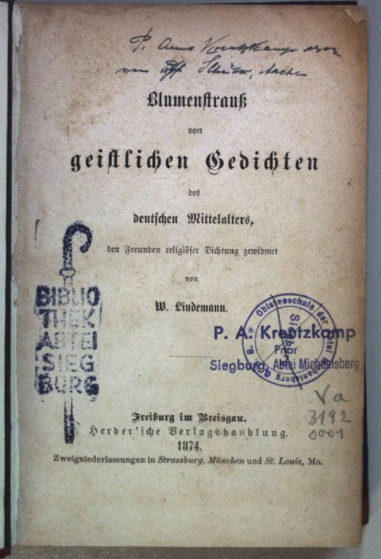 Blumenstrauß von geistlichen Gedichten des deutschen Mittelalters, den Freunden religiöser Dichtung gewidmet