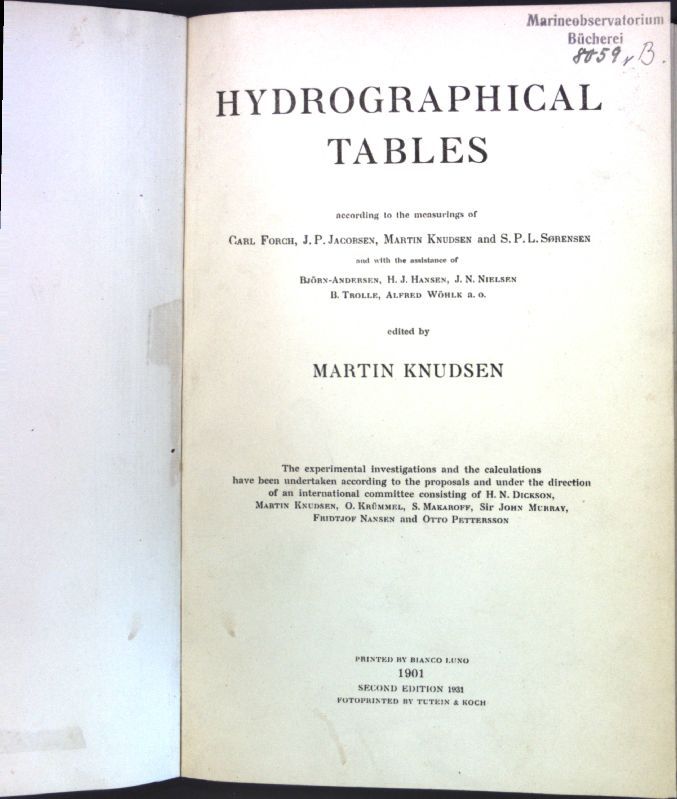 Hydrographical Tables