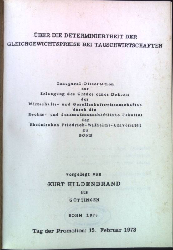 Über die Determiniertheit der Gleichgewichtspreise bie Tauschwirtschaften
