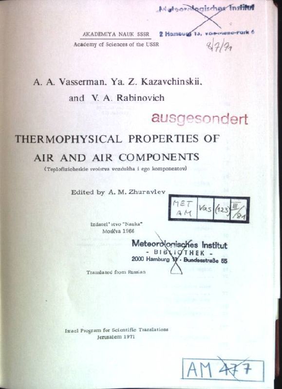 Thermophysical properties of air and air components