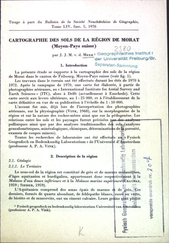 Cartographie des sols de la région de Morat (Moyen-Pays suisse)