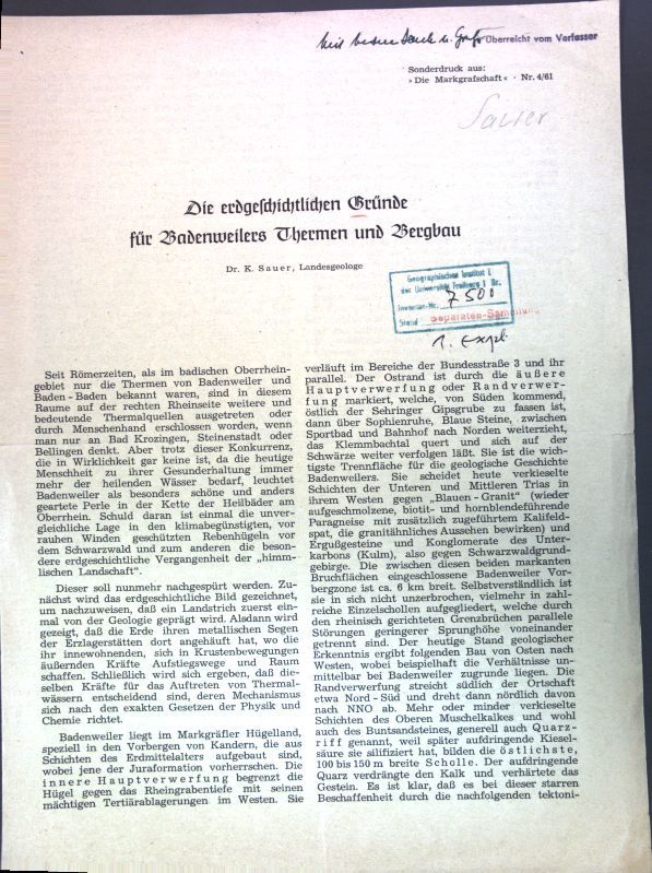 Die erdgeschichtlichen Gründe für Badenweilers Thermen und Bergbau