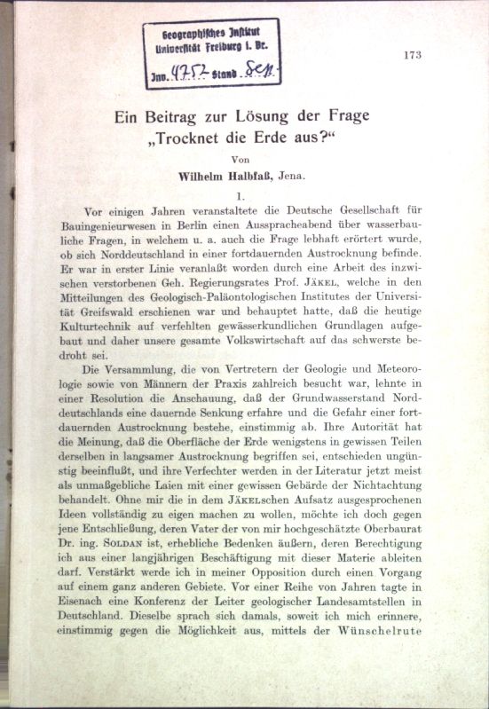 Ein Beitrag zur Lösung der Frage Trocknet die Erde aus?