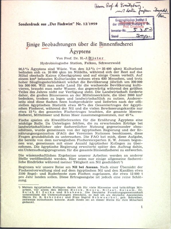 Einige Beobachtungen über die Binnenfischerei Ägyptens