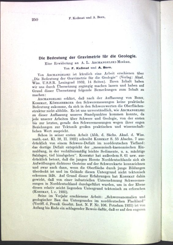 Die Bedeutung der Gravimetrie für die Geologie: Eine Erwiderung an A. L. Archangelski-Moskau