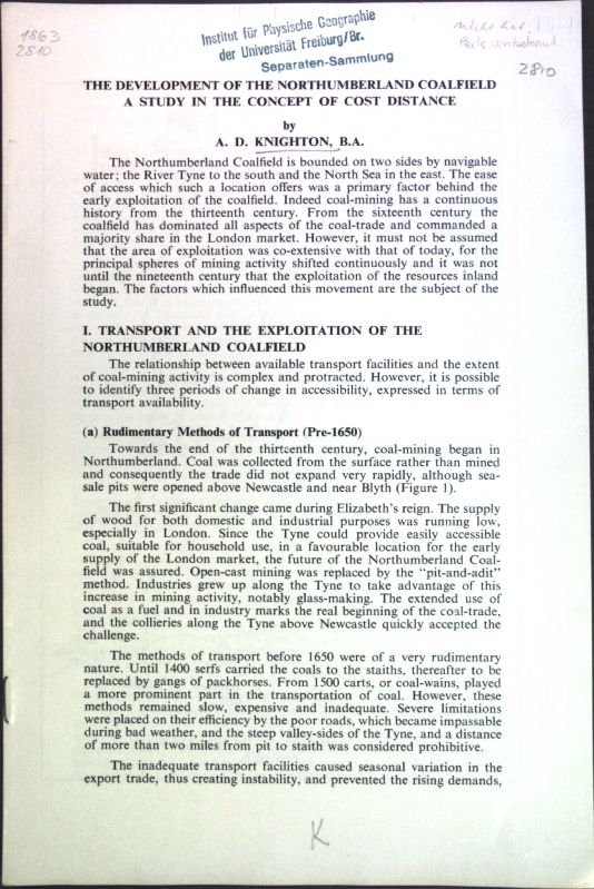 The development of the Northumberland Coalfield, a study in the concept of cost distance