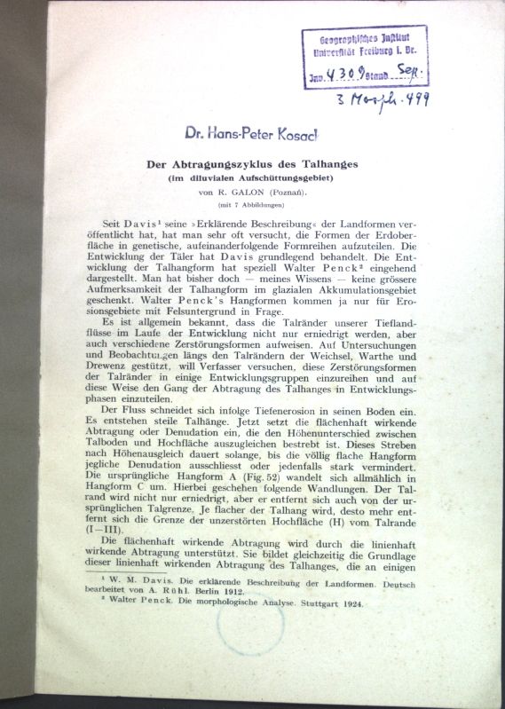 Der Abtragungszyklus des Talhanges (im diluvialen Aufschüttungsgebiet)