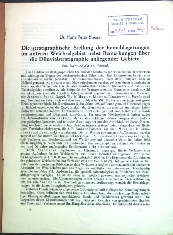 Die stratigraphische Stelllung der Eemablagerungen im unteren Weichselgebiet nebst Bemerkungen über die Diluvialstratigraphie anliegender Gebiete