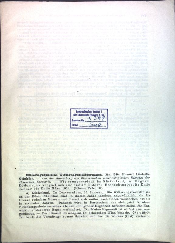 Klimatographische Witterungsschilderungen Nr. 59: Ehemal. Deutsch-Ostafrika