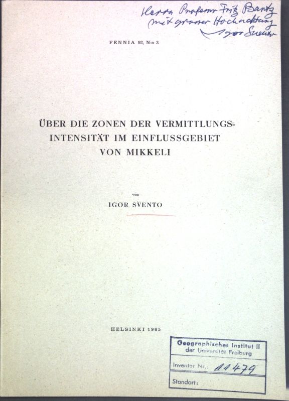 Über die Zonen der Vermittlungsintensität im Einflussgebiet von Mikkeli