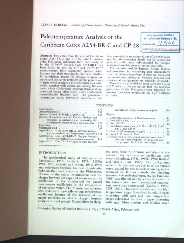 Paleotemperature Analysis of the Caribbean Cores A254-BR-C and CP-28