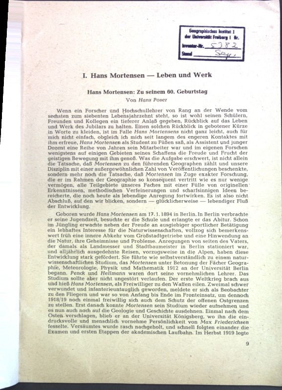 Hans Mortensen: Zu seinem 60. Geburtstag (inkl. Verzeichnis der Schriften)
