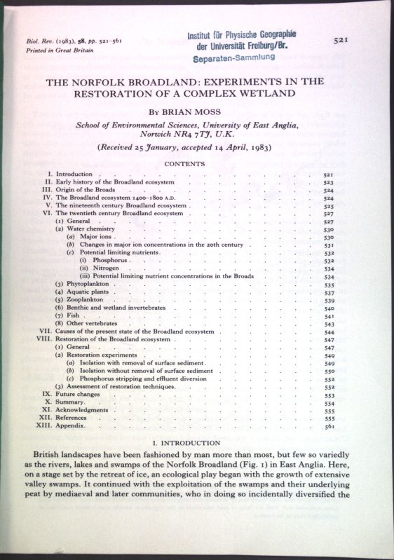 The Norfolk Broadland-Experiments in the Restoration of a Complex Wetland