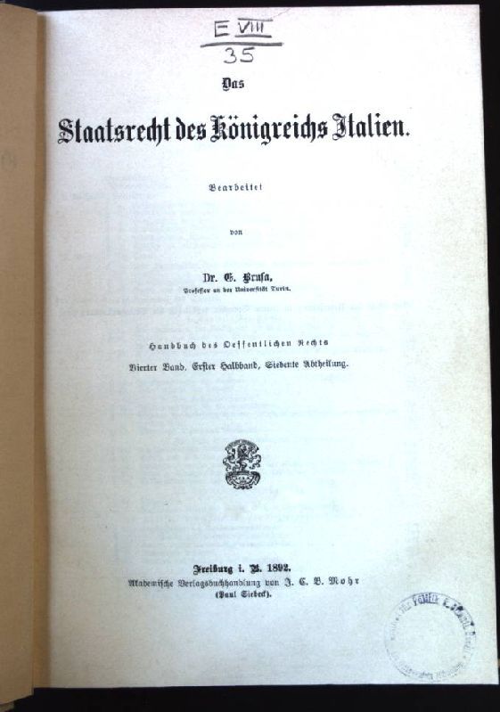 Das Staatsrecht des Königreichs Italien