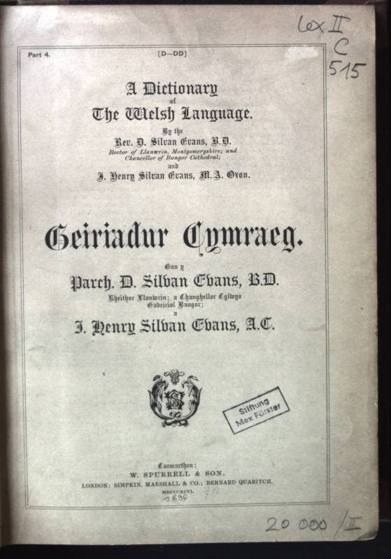 A Dictionary of The Welsh Language. Geiriadur Cymraeg