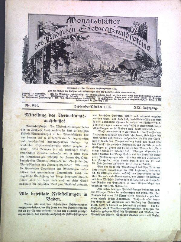 Verwitterung und Geländeformen des Granits im Schwarzwalde - in: Nr. 9/10 Monatsblätter des Badischen Schwarzwaldvereins