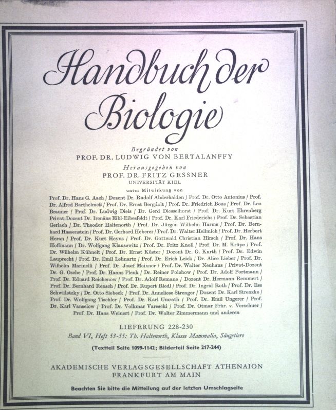 Klasse Mammalia, Säugetiere (Textteil, Bilderteil)