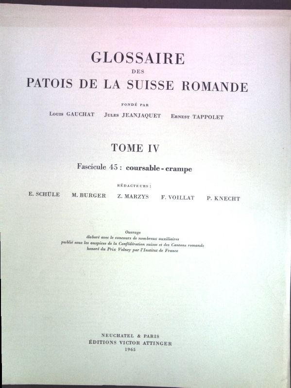 Glossaire des Patois de la Suisse Romande, Tomé IV, Fascicule 45: coursable-crampe