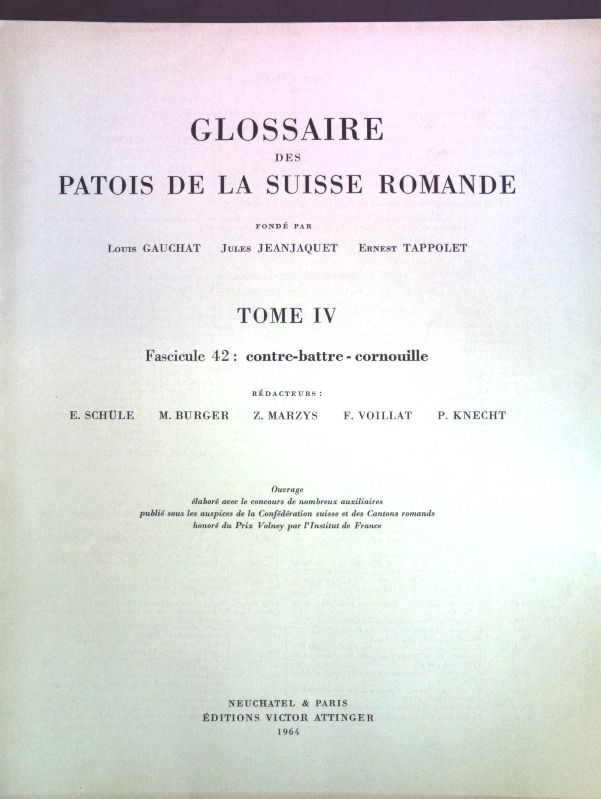 Glossaire des Patois de la Suisse Romande, Tomé IV, Fascicule 42: contre-battre - cornouille