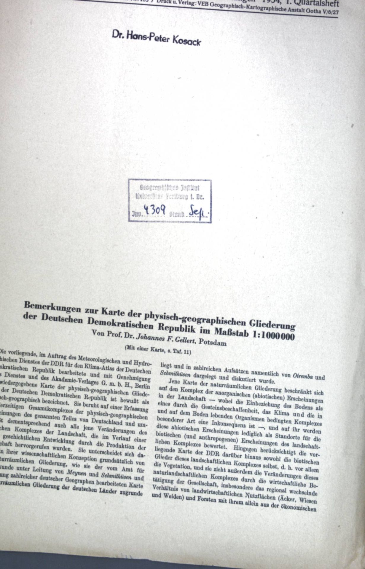 Bemerkungen zur Karte der physisch-geographischen Gliederung der Deutschen Demokratischen Republik im Maßstab 1:1000000