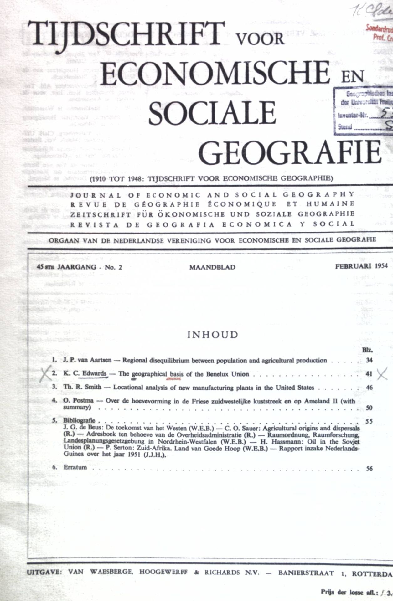 The geographical basis of the Benelux Union - in: 45ste Jaargang, No. 2 Tijdschrift voor economische en sociale geografie
