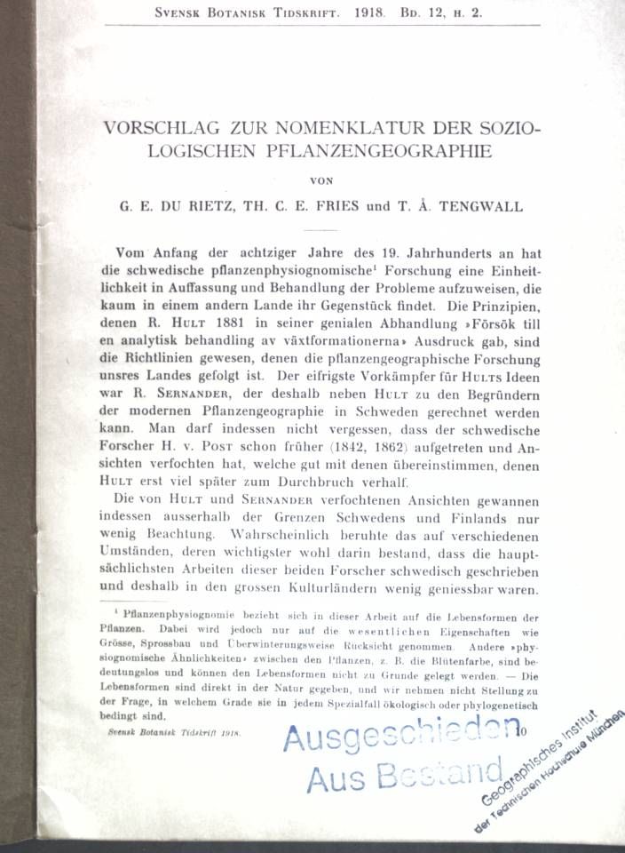 Vorschlag zur Nomenklatur der soziologischen Pflanzengeographie