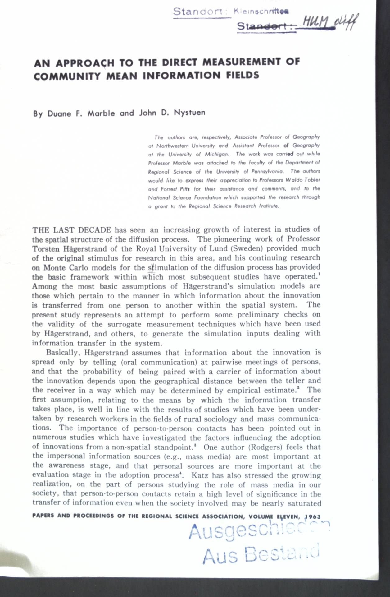 An Approach to the Direct Measurement of Community Mean Information Fields