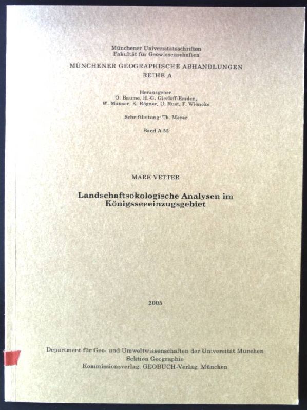 Landschaftsökologische Analysen im Königsseeeinzugsgebiet : 19 Tabellen
