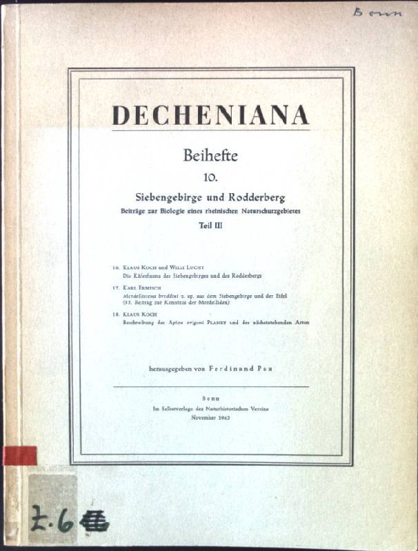Siebengebirge und Rodderberg, Beiträge zur Biologie eines rheinischen Naturschutzgebietes, Teil III