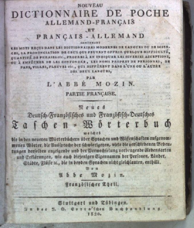 Nouveau dictionnaire de poche allemand-francais et francais-allemand: PARTIE FRANCAISE