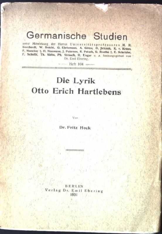 Die Lyrik Otto Erich Hartlebens