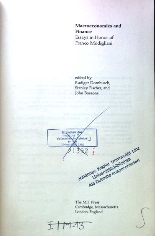Macroeconomics and Finance. Essays in Honor of Franco Modigliani
