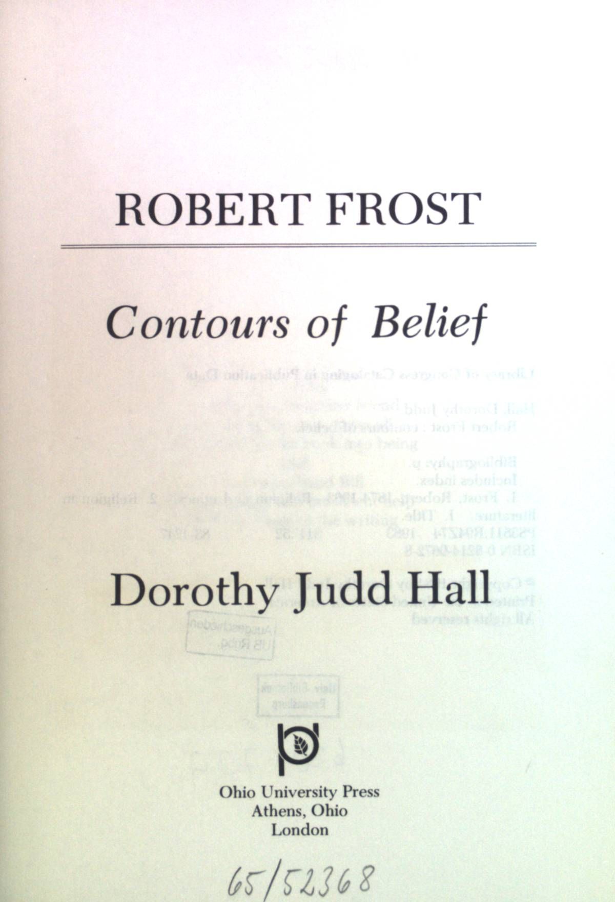 Robert Frost: Contours of Belief