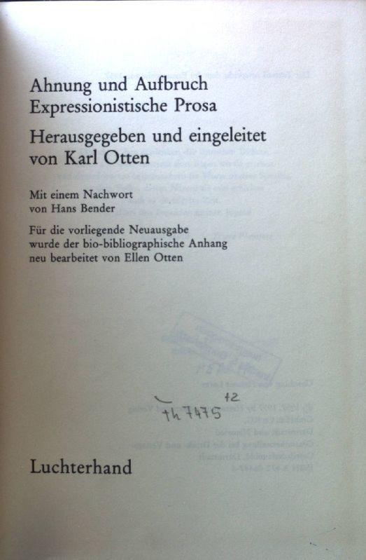 Ahnung und Aufbruch : expressionist. Prosa
