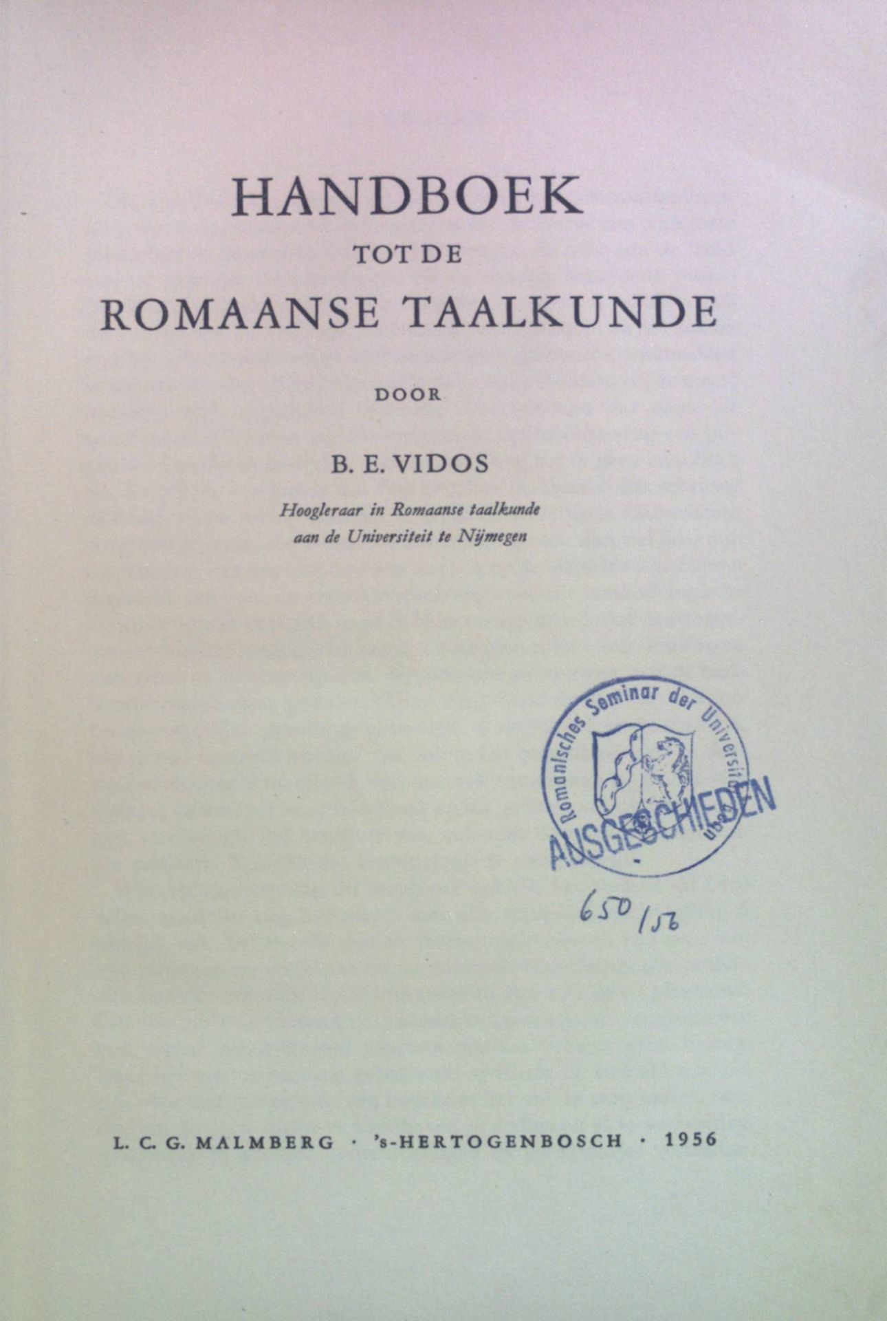 Handboek tot de Romaanse Taalkunde