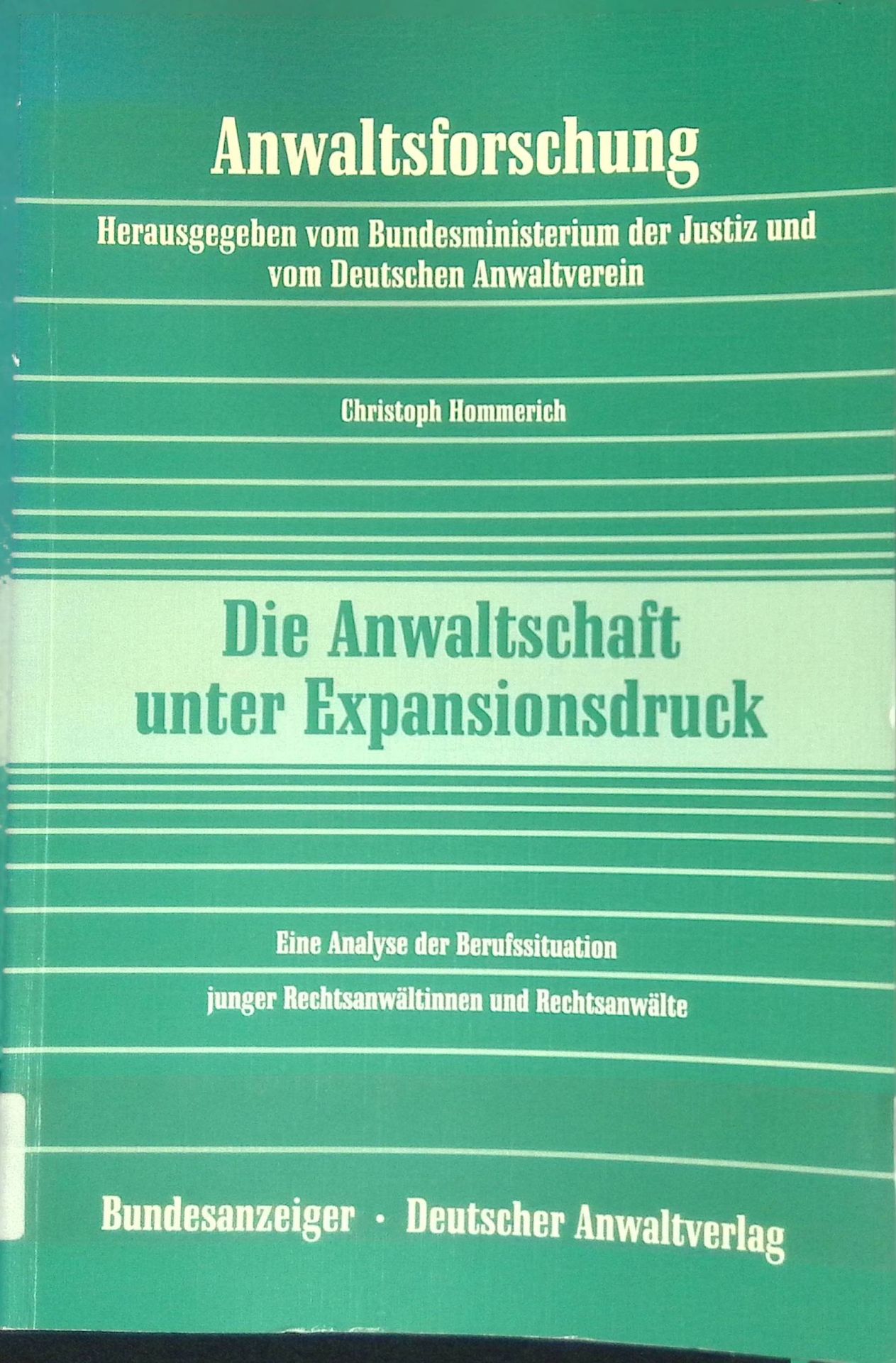 Die Anwaltschaft unter Expansionsdruck : e. Analyse d. Berufssituation junger Rechtsanwältinnen u. Rechtsanwälte