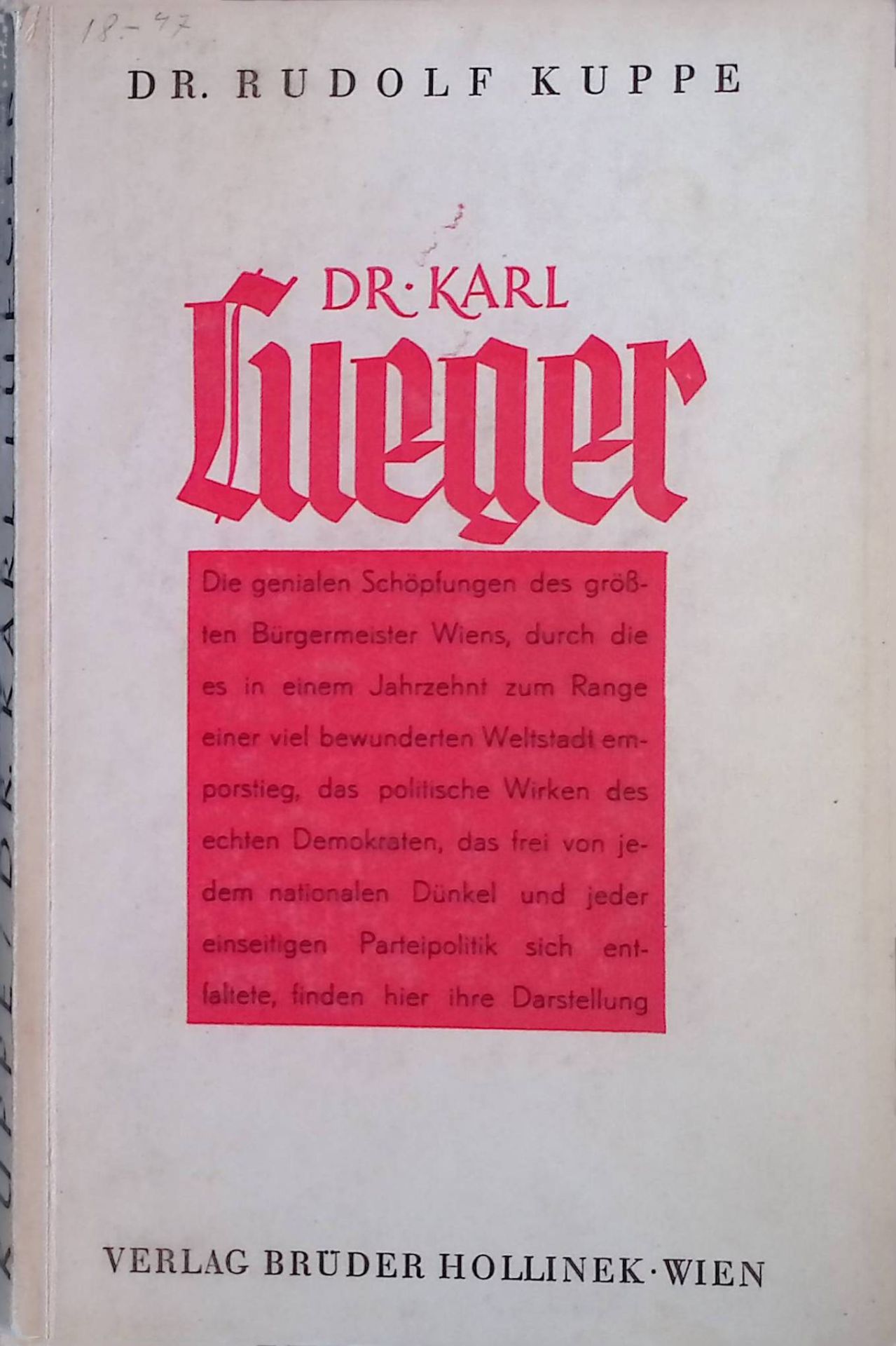 Dr. Karl Lueger : Persönlichkeit u. Wirken