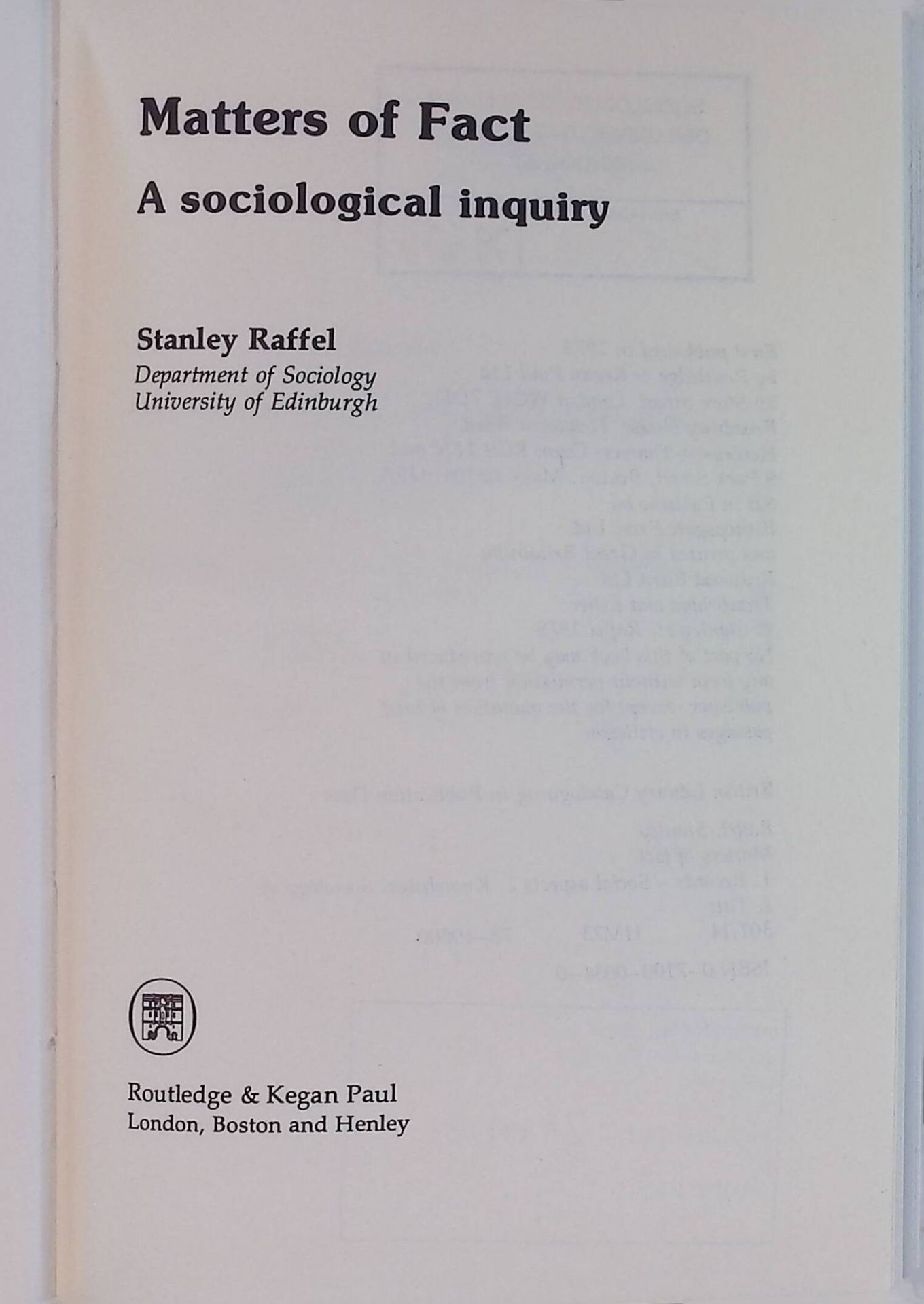 Matters of Fact: A Sociological Inquiry