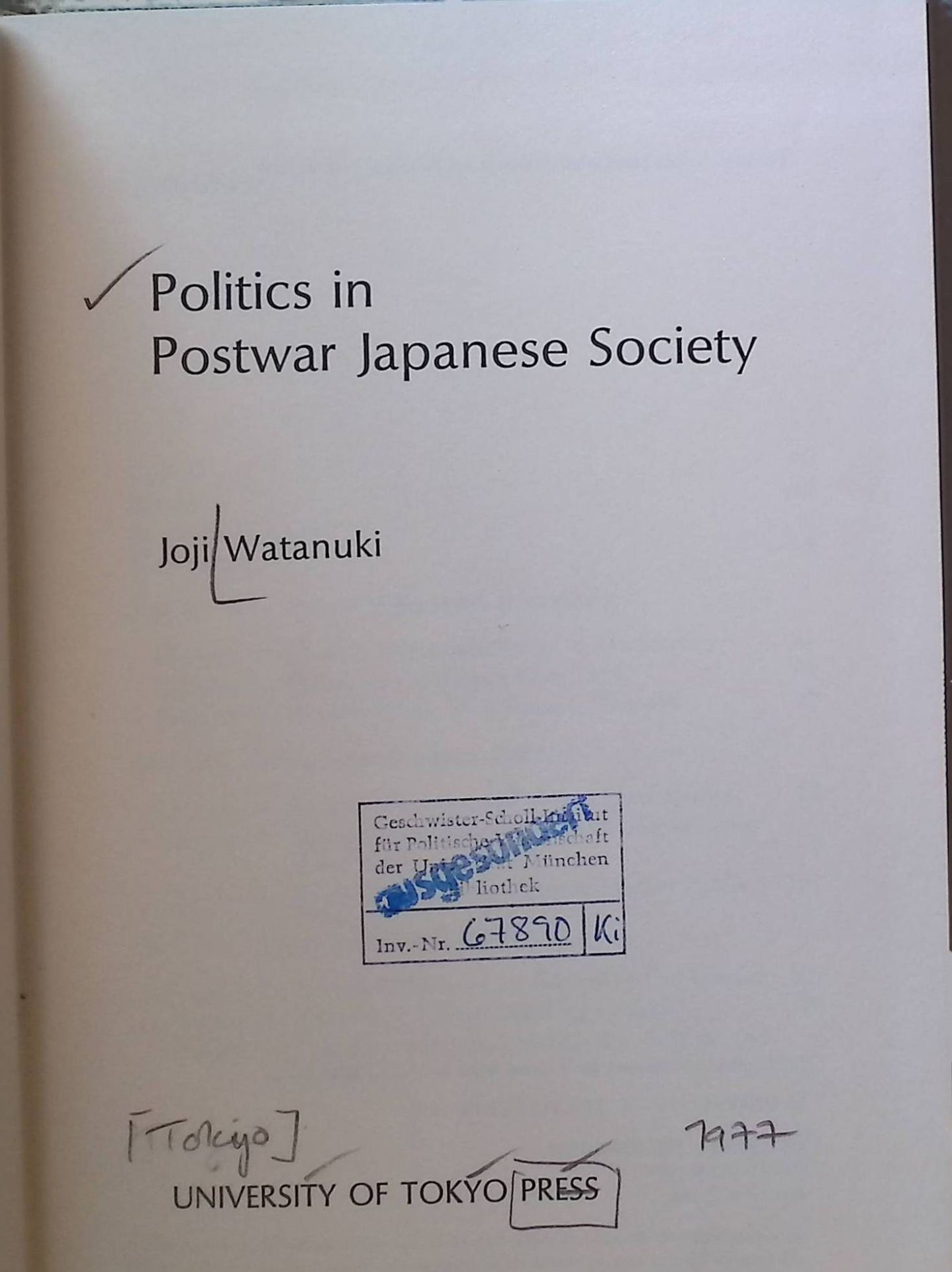 Politics in Postwar Japanese Society