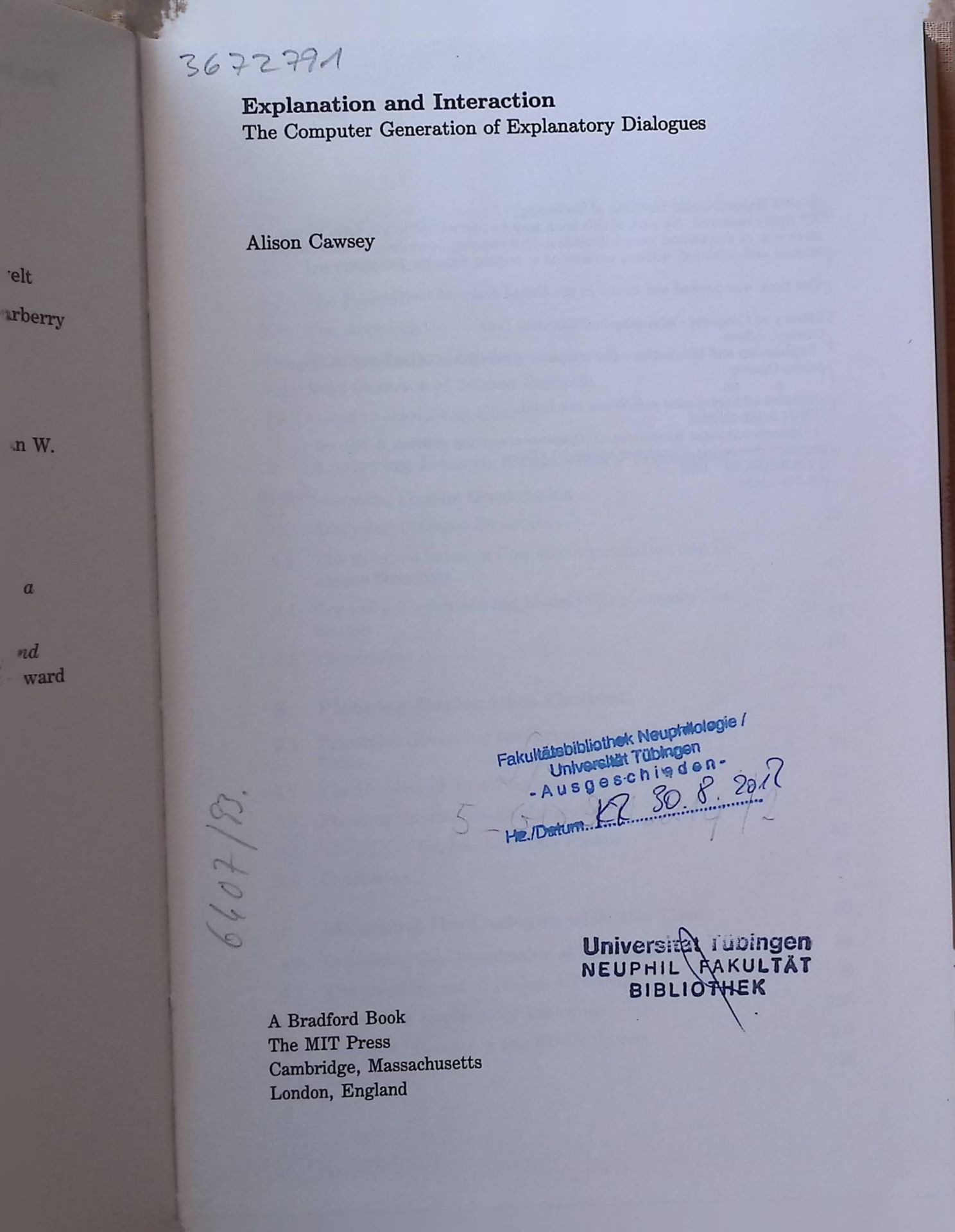 Explanation and Interaction: The Computer Generation of Explanatory Dialogues