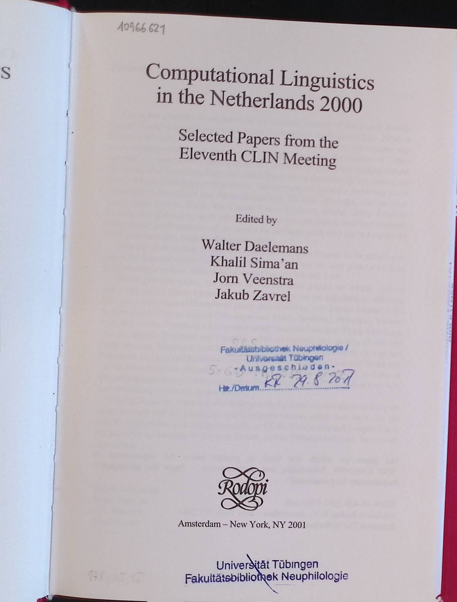 Computational Linguistics in the Netherlands 2000: Selected Papers from the Eleventh Clin Meeting