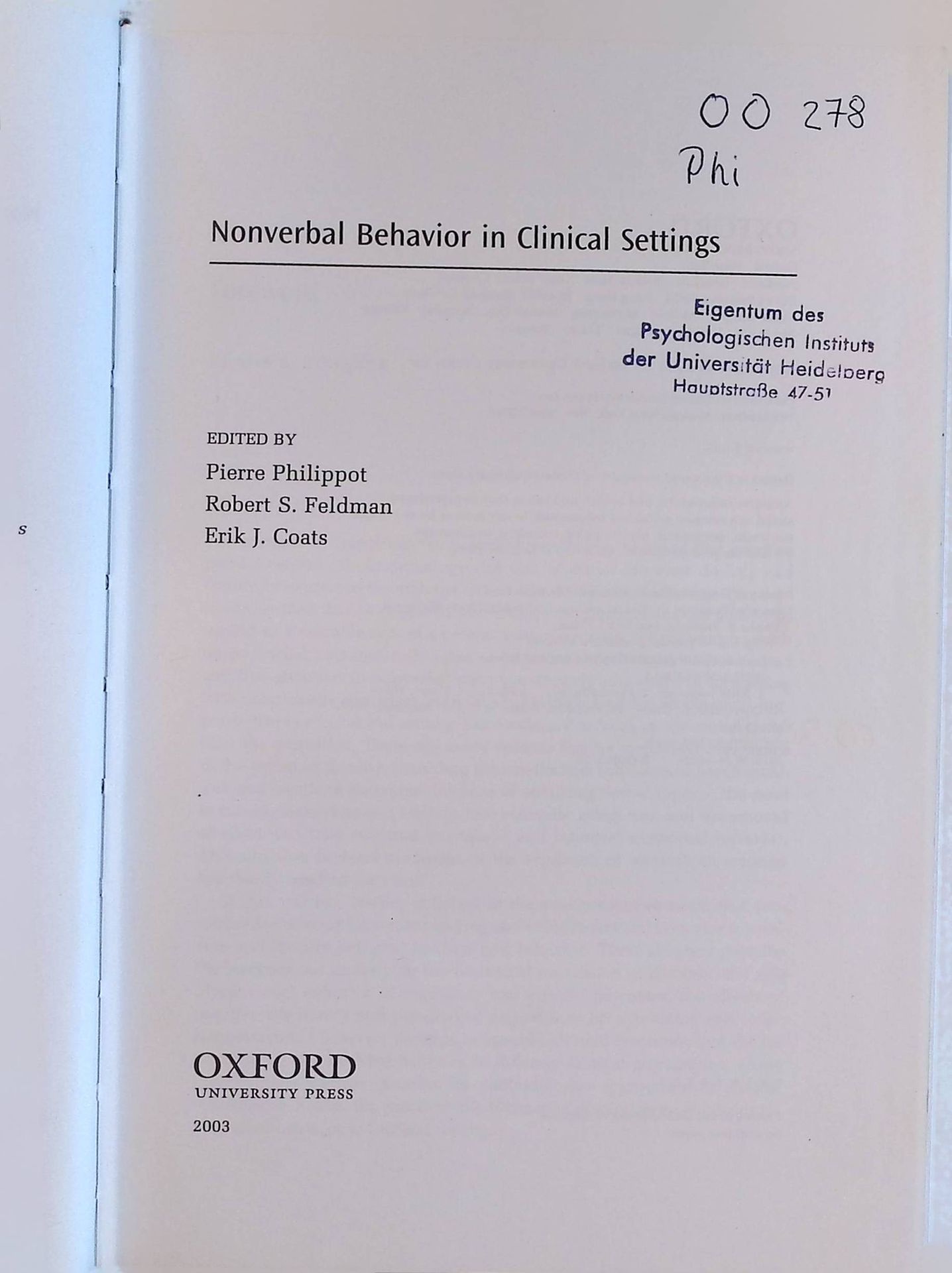 Nonverbal Behavior in Clinical Settings