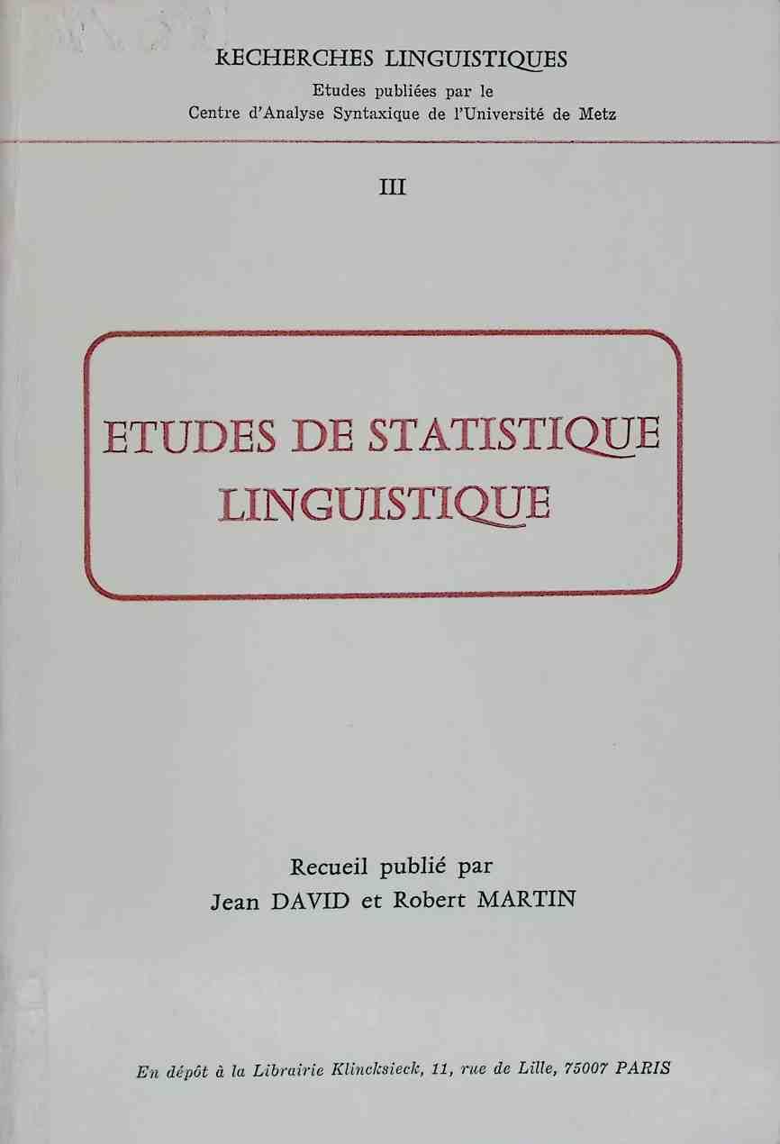 Etudes de Statistique Linguistique