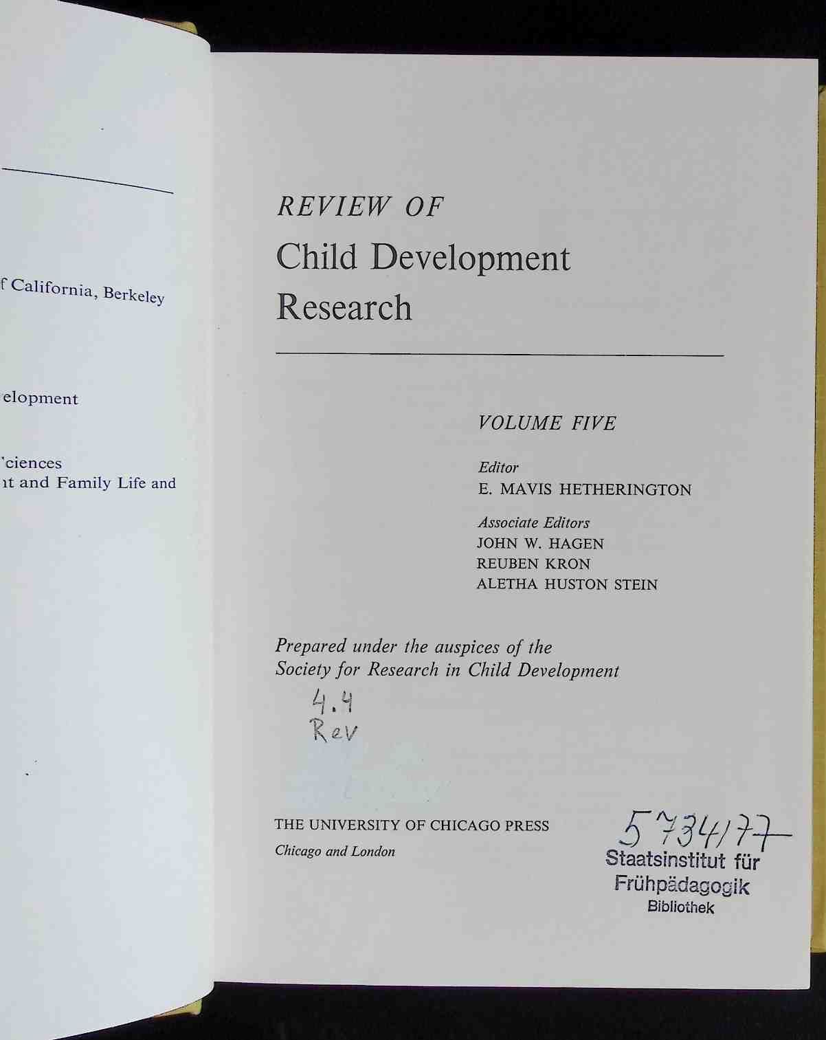 Review of Child Development Research - VOLUME FIVE