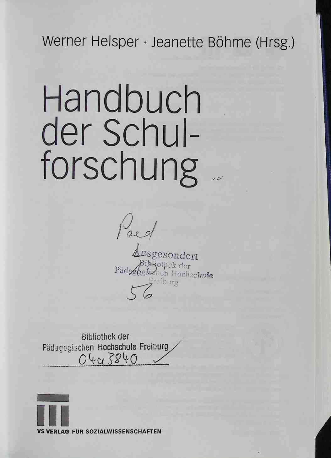 Handbuch der Schulforschung
