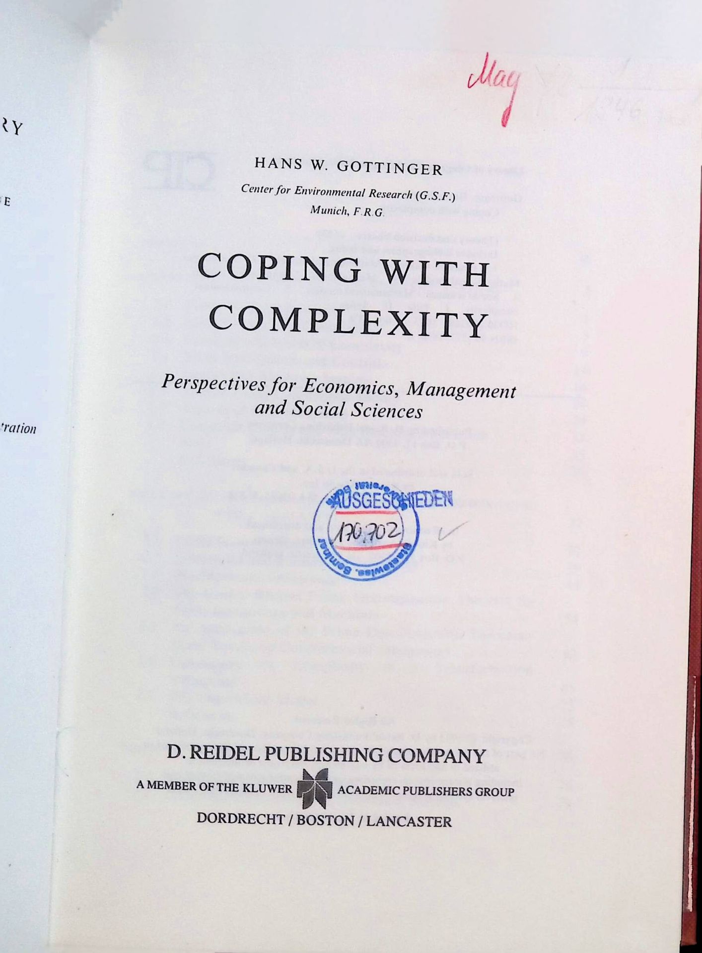 Coping with Complexity: Perspectives for Economics, Management and Social Sciences