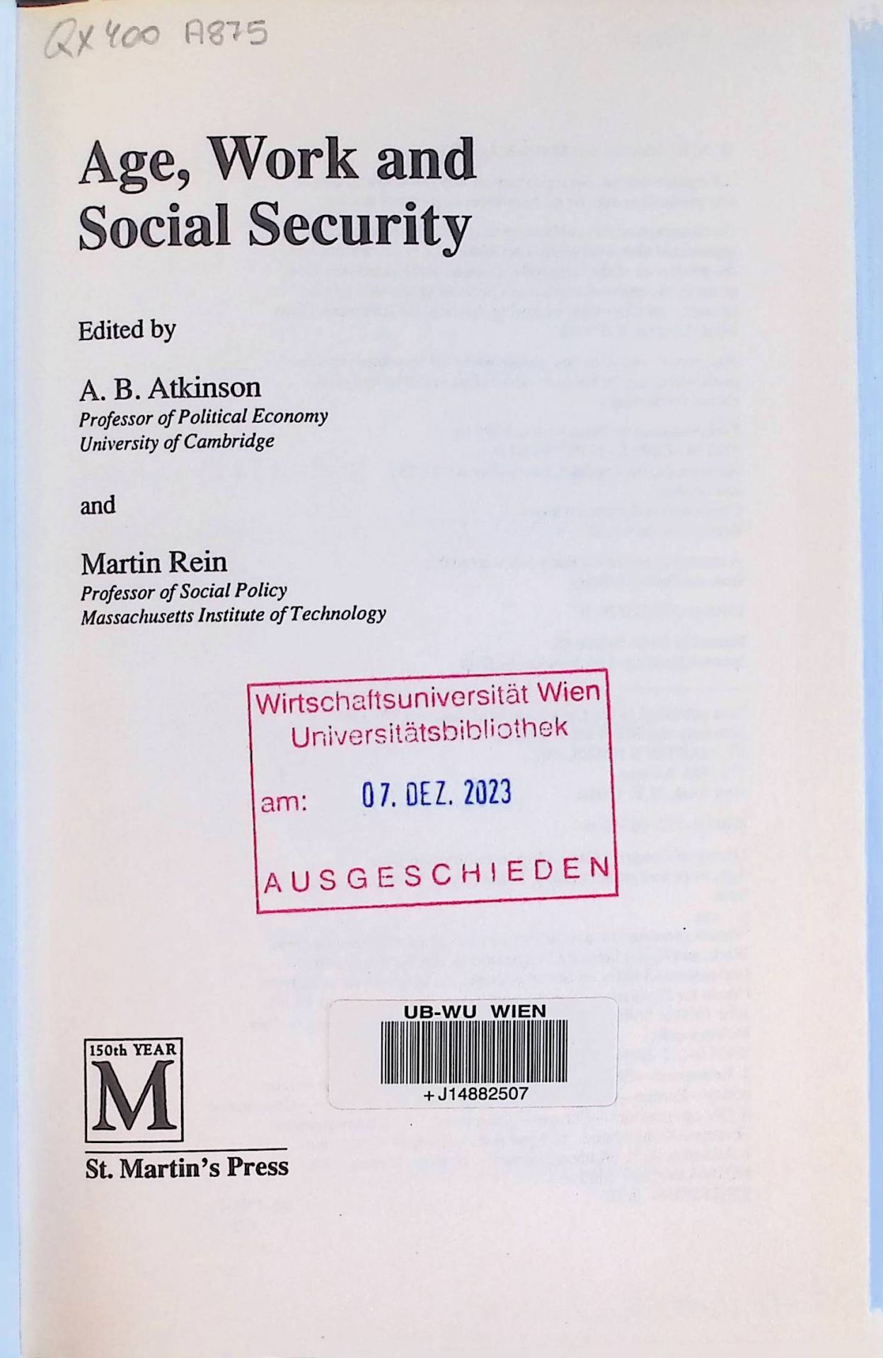 Age, Work and Social Security