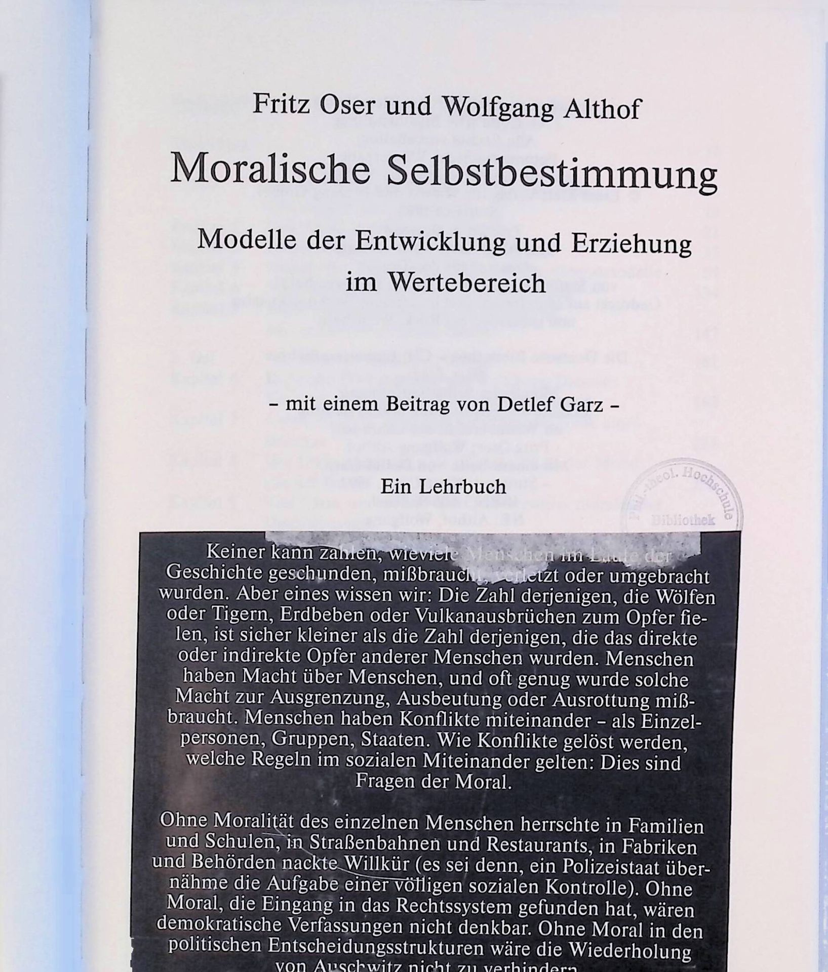 Moralische Selbstbestimmung : Modelle der Entwicklung und Erziehung im Wertebereich - ein Lehrbuch