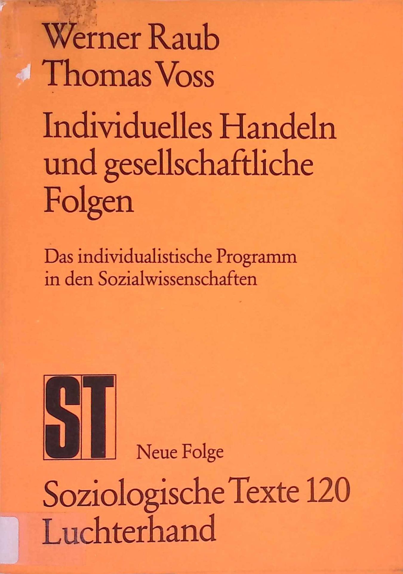 Individuelles Handeln und gesellschaftliche Folgen : d. individualist. Programm in d. Sozialwiss